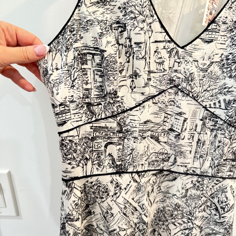 Ann Taylor LOFT Paris Cafe Print French Size 4 A Line Novelty Toile De Jouy - Picture 6 of 15